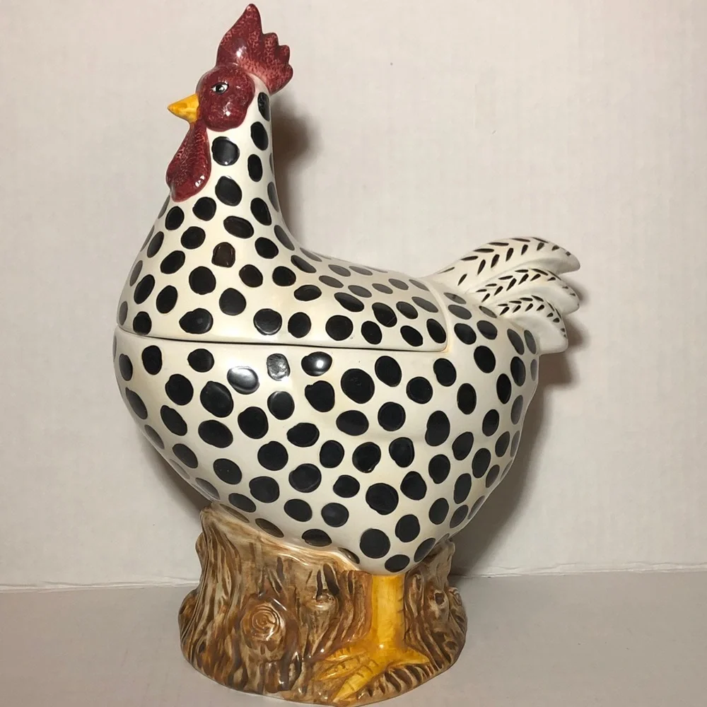 COOKIE JAR ROOSTER Spotted Ceramic Serveware by Sakura - Picture 3 of 11